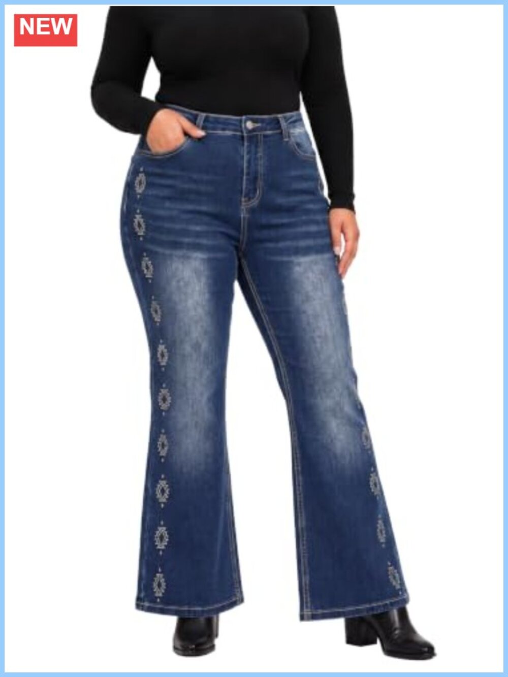 Plus Size High Waisted Flare Jeans Stretchy Denim Tummy Control